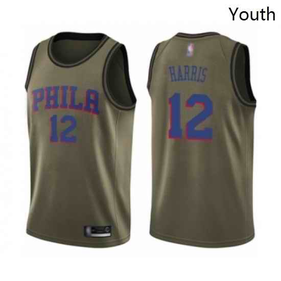 Youth Philadelphia 76ers 12 Tobias Harris Swingman Green Salute to Service Basketball Jersey